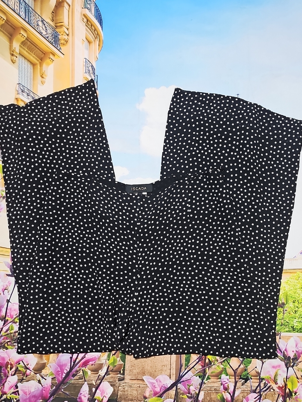 Escada Vintage Polkadot Silk Wide Leg Pants Size Large